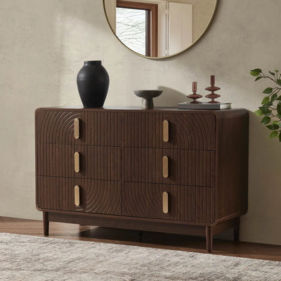 Walnut Brown Fluted 6 Drawer Chest Furnitell