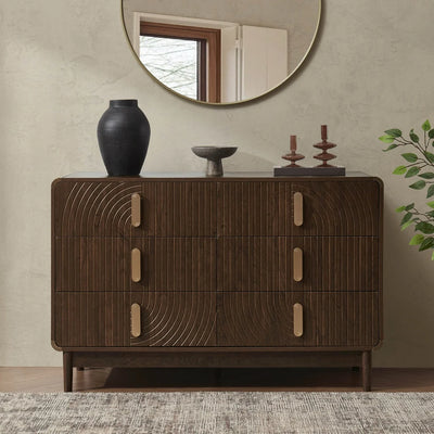 Walnut Brown Fluted 6 Drawer Chest Furnitell