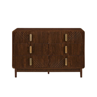 Walnut Brown Fluted 6 Drawer Chest Furnitell