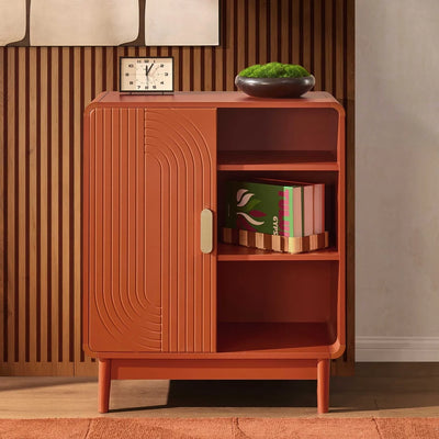 Burnt Orange Wooden Bookcase with 1 Door & Open Shelves furnitell