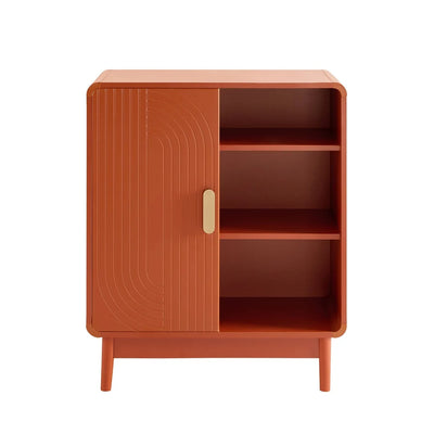Burnt Orange Wooden Bookcase with 1 Door & Open Shelves furnitell