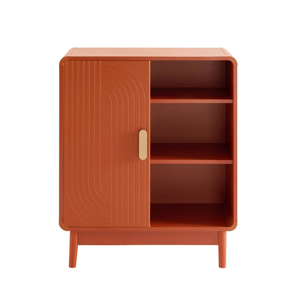 Burnt Orange Wooden Bookcase with 1 Door & Open Shelves furnitell