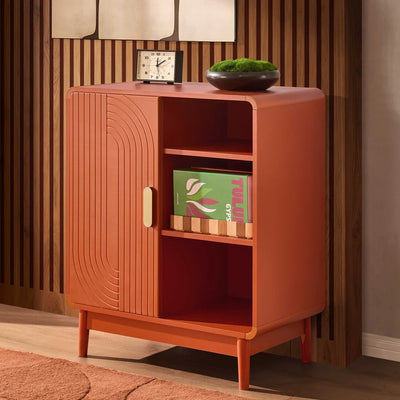 Burnt Orange Wooden Bookcase with 1 Door & Open Shelves furnitell