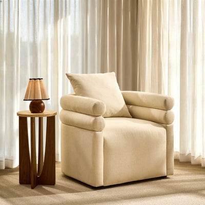 Cream Accent Chair with Rounded Arms, Cushioned Seat & Pillow Furnitell