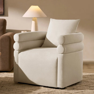 Cream Accent Chair with Rounded Arms, Cushioned Seat & Pillow Furnitell