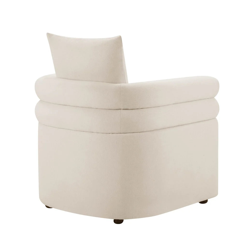 Cream Accent Chair with Rounded Arms, Cushioned Seat & Pillow Furnitell