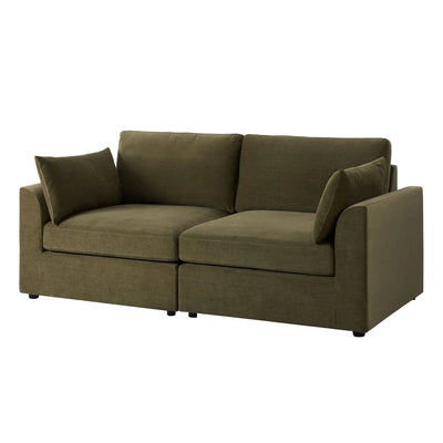 Olive Green 2 Seater Sofa with Chenille Upholstery & Deep Cushions Furnitell