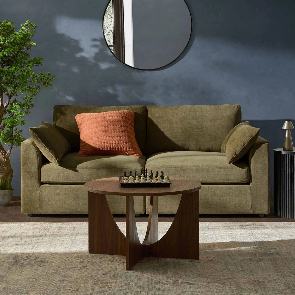Olive Green 2 Seater Sofa with Chenille Upholstery & Deep Cushions Furnitell