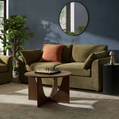 Olive Green 2 Seater Sofa with Chenille Upholstery & Deep Cushions Furnitell