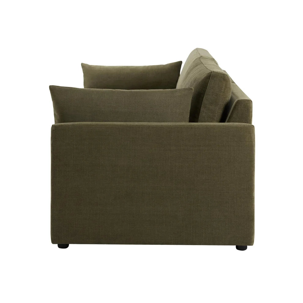 Olive Green 2 Seater Sofa with Chenille Upholstery & Deep Cushions Furnitell