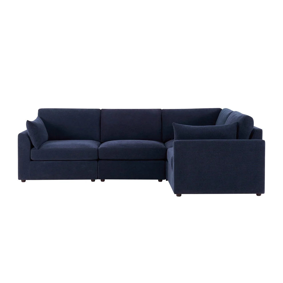 Navy Blue L Shaped Sofa with Right Hand Chaise & Plush Cushions furnitell