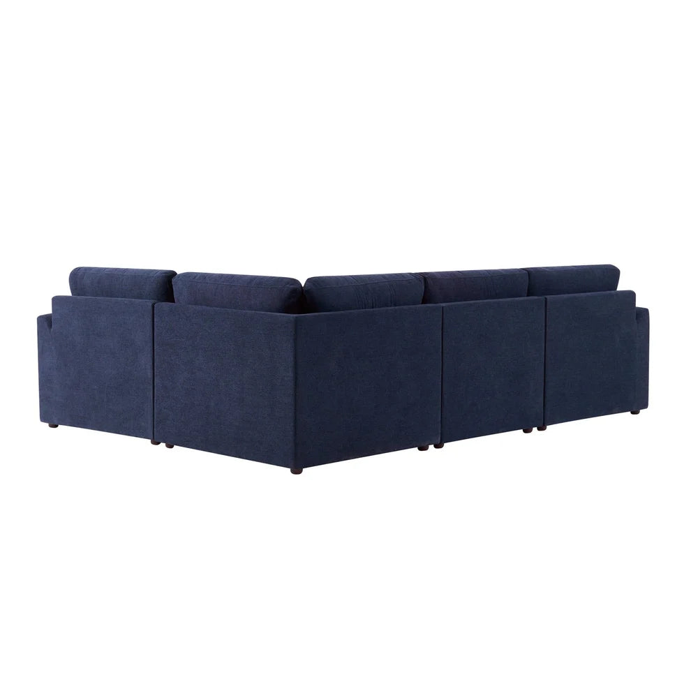 Navy Blue L Shaped Sofa with Right Hand Chaise & Plush Cushions furnitell