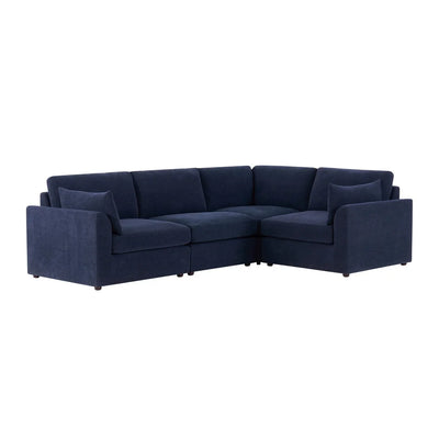Navy Blue L Shaped Sofa with Right Hand Chaise & Plush Cushions furnitell