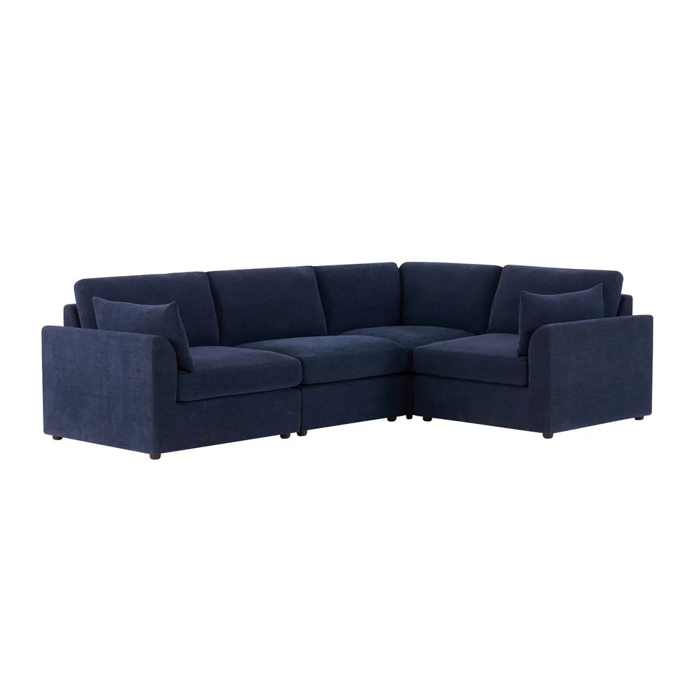 Navy Blue L Shaped Sofa with Right Hand Chaise & Plush Cushions furnitell