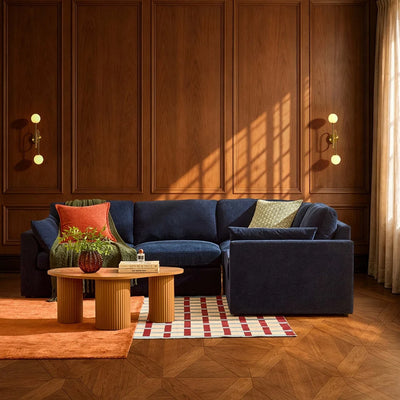 Navy Blue L Shaped Sofa with Right Hand Chaise & Plush Cushions furnitell