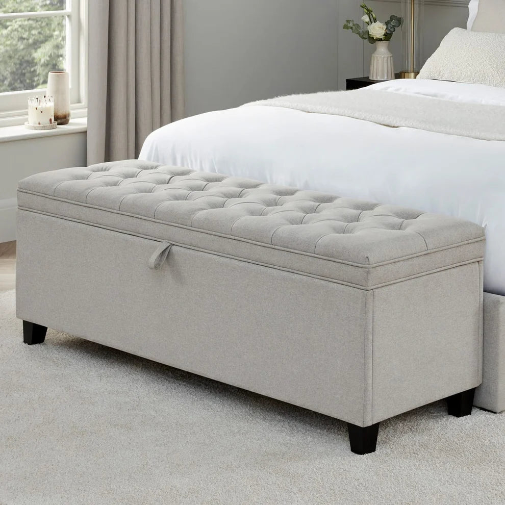 Light Grey Upholstered Storage Ottoman Bench Furnitell