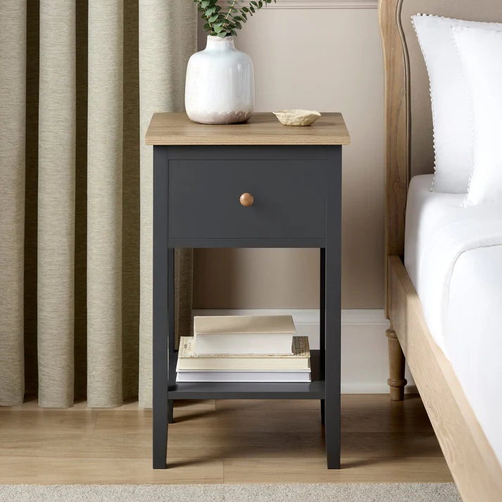 Furnitell 1 Drawer Nightstand – Charcoal Solid Wood | 5 Years Warranty