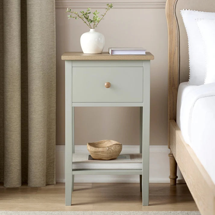 Furnitell 1 Drawer Nightstand – Sage Green Solid Wood | 5 Years Warranty
