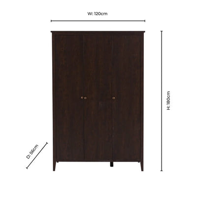 Dark Walnut 3 Door Wardrobe | Furnitell furnitell