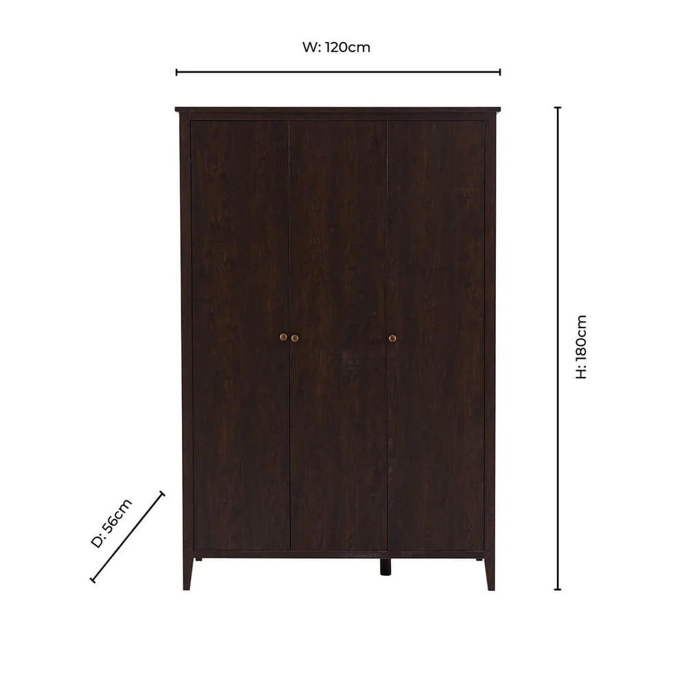 Dark Walnut 3 Door Wardrobe | Furnitell furnitell