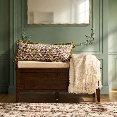 Walnut Storage Bench with Cushioned Seat & Front Drawer Furnitell