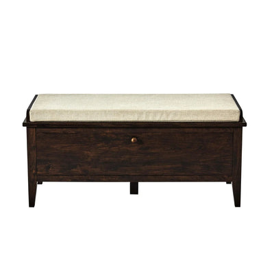Walnut Storage Bench with Cushioned Seat & Front Drawer Furnitell