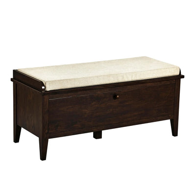 Walnut Storage Bench with Cushioned Seat & Front Drawer Furnitell