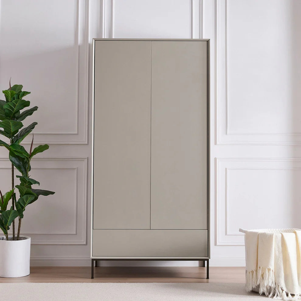 Furnitell 2 Door Wardrobe – Taupe Solid Wood Finish | 5 Years Warranty
