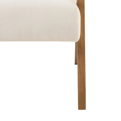 Cream Accent Chair with Linen Upholstery & Wooden Armrests furnitell