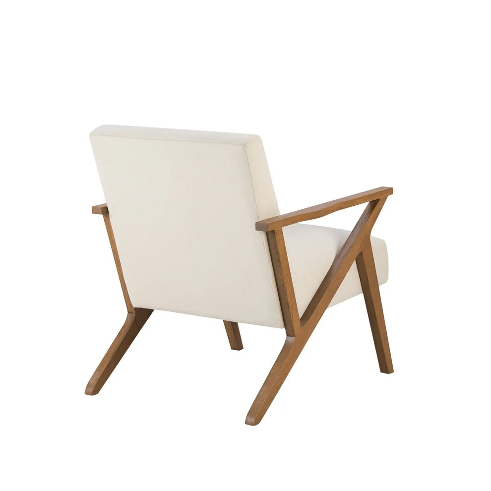 Cream Accent Chair with Linen Upholstery & Wooden Armrests furnitell