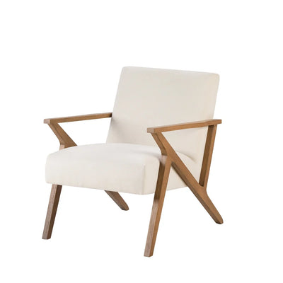 Cream Accent Chair with Linen Upholstery & Wooden Armrests furnitell
