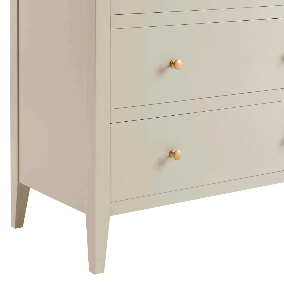 Cream 5 Drawer Chest with Gold Knobs Furnitell