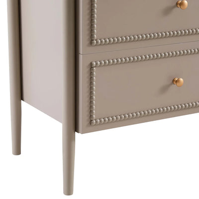 Taupe 6 Drawer Chest with Beaded Detail & Gold Knobs Furnitell