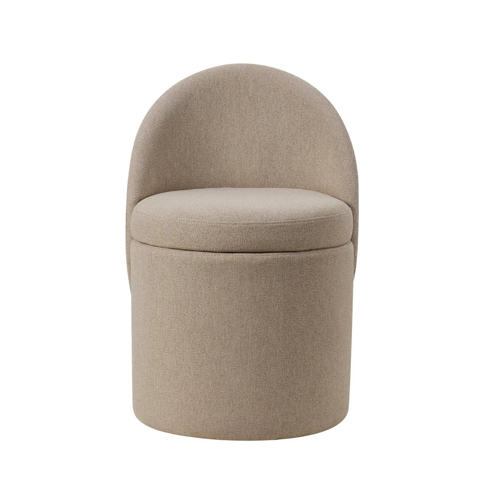 Oatmeal Upholstered Round Dressing Stool with Backrest furnitell