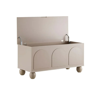 Taupe Wooden Storage Bench with 3 Arch Panel Doors & Round Legs Furnitell