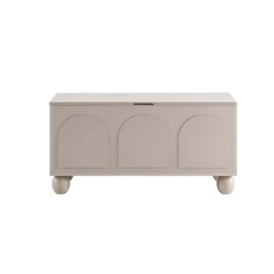 Taupe Wooden Storage Bench with 3 Arch Panel Doors & Round Legs Furnitell