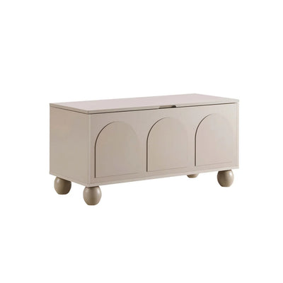 Taupe Wooden Storage Bench with 3 Arch Panel Doors & Round Legs Furnitell