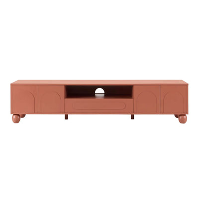 Terracotta Wooden TV Unit with Arch Front Doors & Open Shelf furnitell
