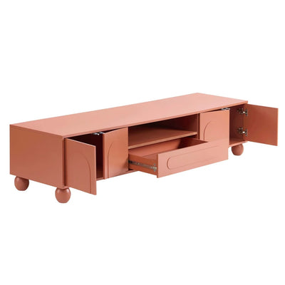Terracotta Wooden TV Unit with Arch Front Doors & Open Shelf furnitell