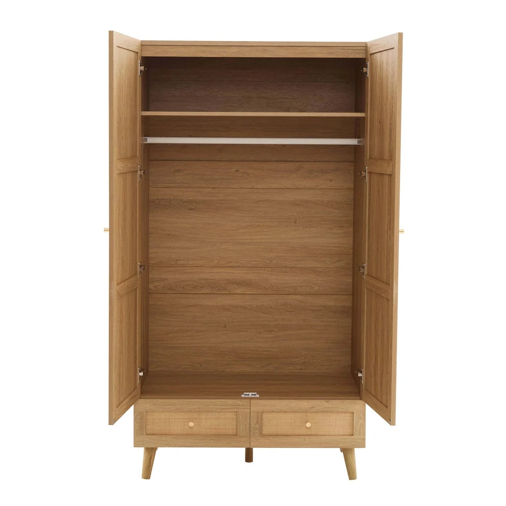 Light Wood Rattan 2 Door Wardrobe | Furnitell furnitell