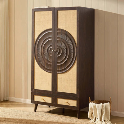 Walnut Rattan 2 Door Wardrobe | Furnitell Furnitell