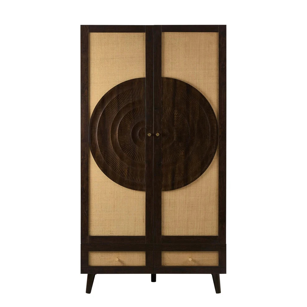 Walnut Rattan 2 Door Wardrobe | Furnitell Furnitell