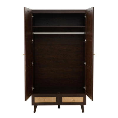 Walnut Rattan 2 Door Wardrobe | Furnitell Furnitell