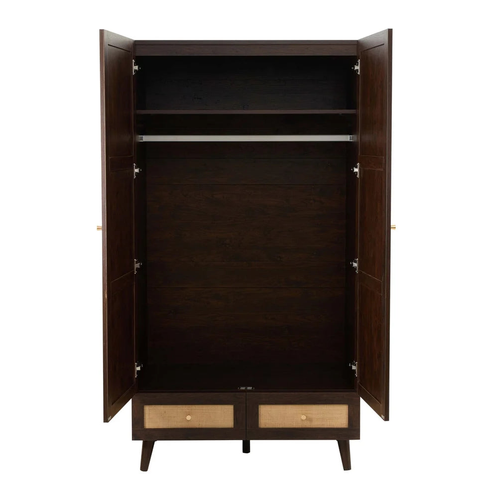 Walnut Rattan 2 Door Wardrobe | Furnitell Furnitell