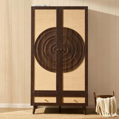 Walnut Rattan 2 Door Wardrobe | Furnitell Furnitell