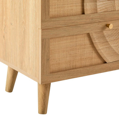 Light Wood 6 Drawer Chest with Rattan Front & Carved Detail furnitell
