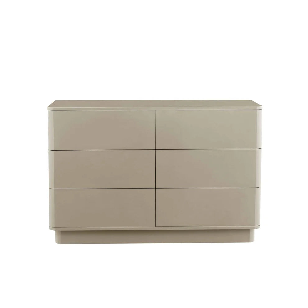 Taupe 6 Drawer Chest with Modern Design & Rounded Edges Furnitell