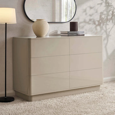 Taupe 6 Drawer Chest with Modern Design & Rounded Edges Furnitell