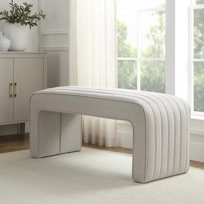 Stone Grey Upholstered Panelled Bench furnitell