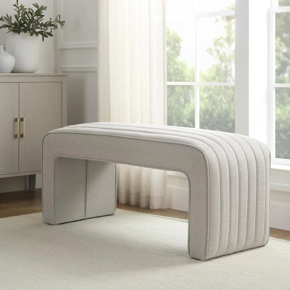 Stone Grey Upholstered Panelled Bench furnitell